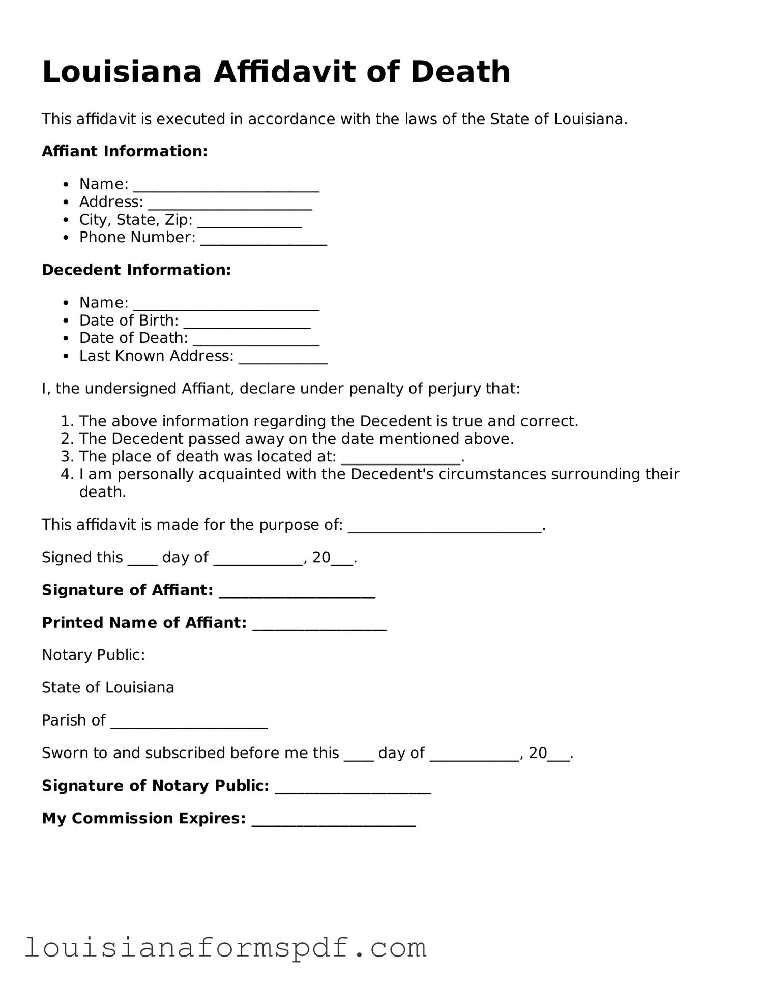 Attorney-Verified Louisiana Affidavit of Death Form