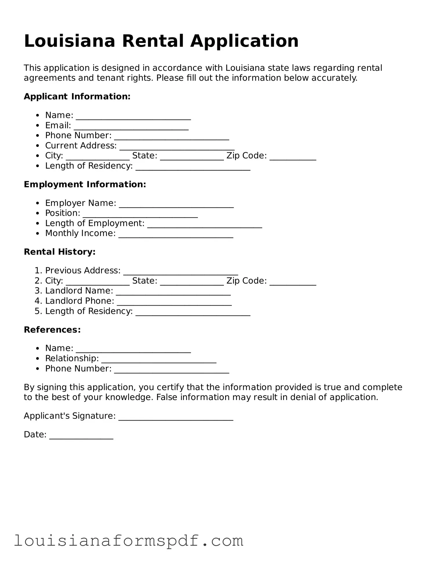 Attorney-Verified Louisiana Rental Application Form