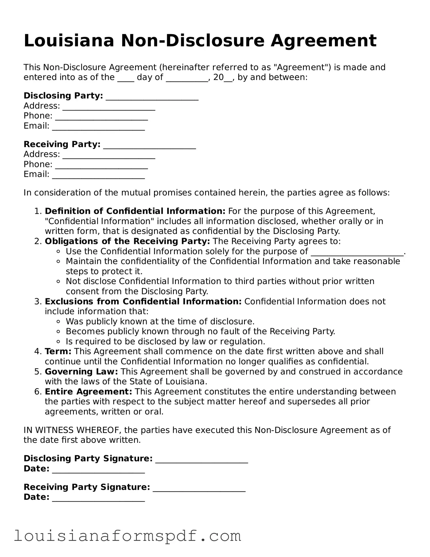 Attorney-Verified Louisiana Non-disclosure Agreement Form