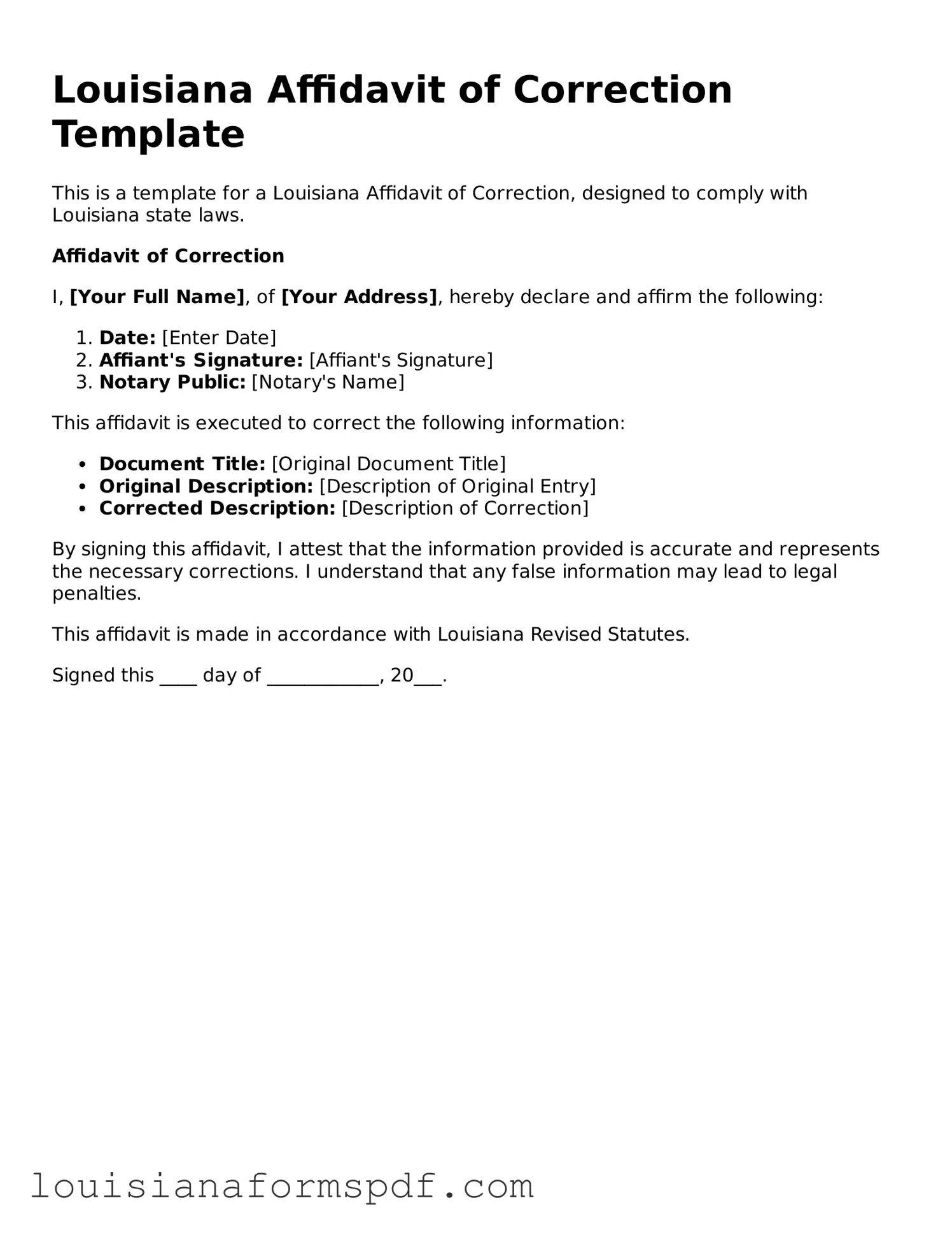 Attorney-Verified Louisiana Affidavit of Correction Form