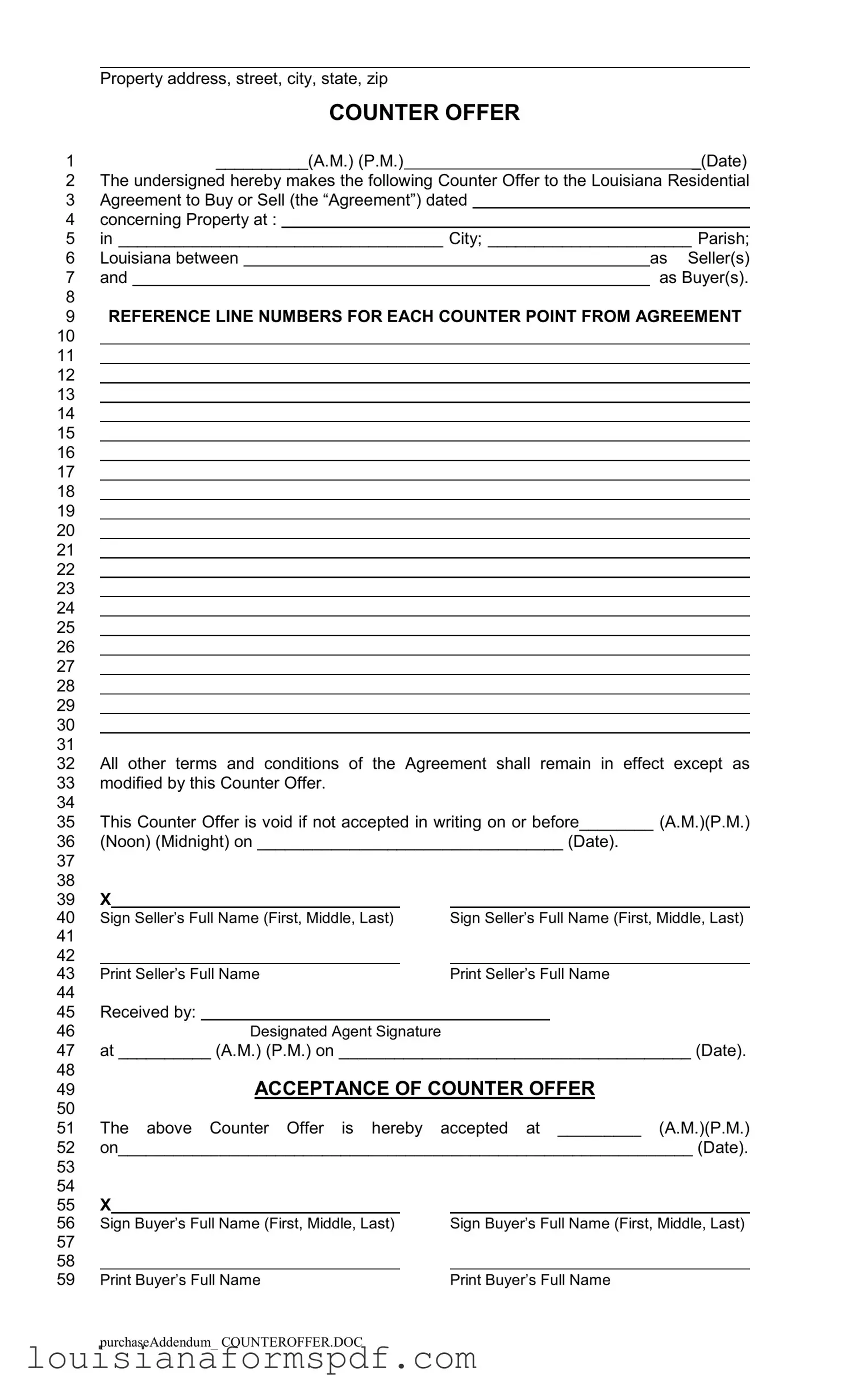 Official Louisiana Counter Offer Template in PDF
