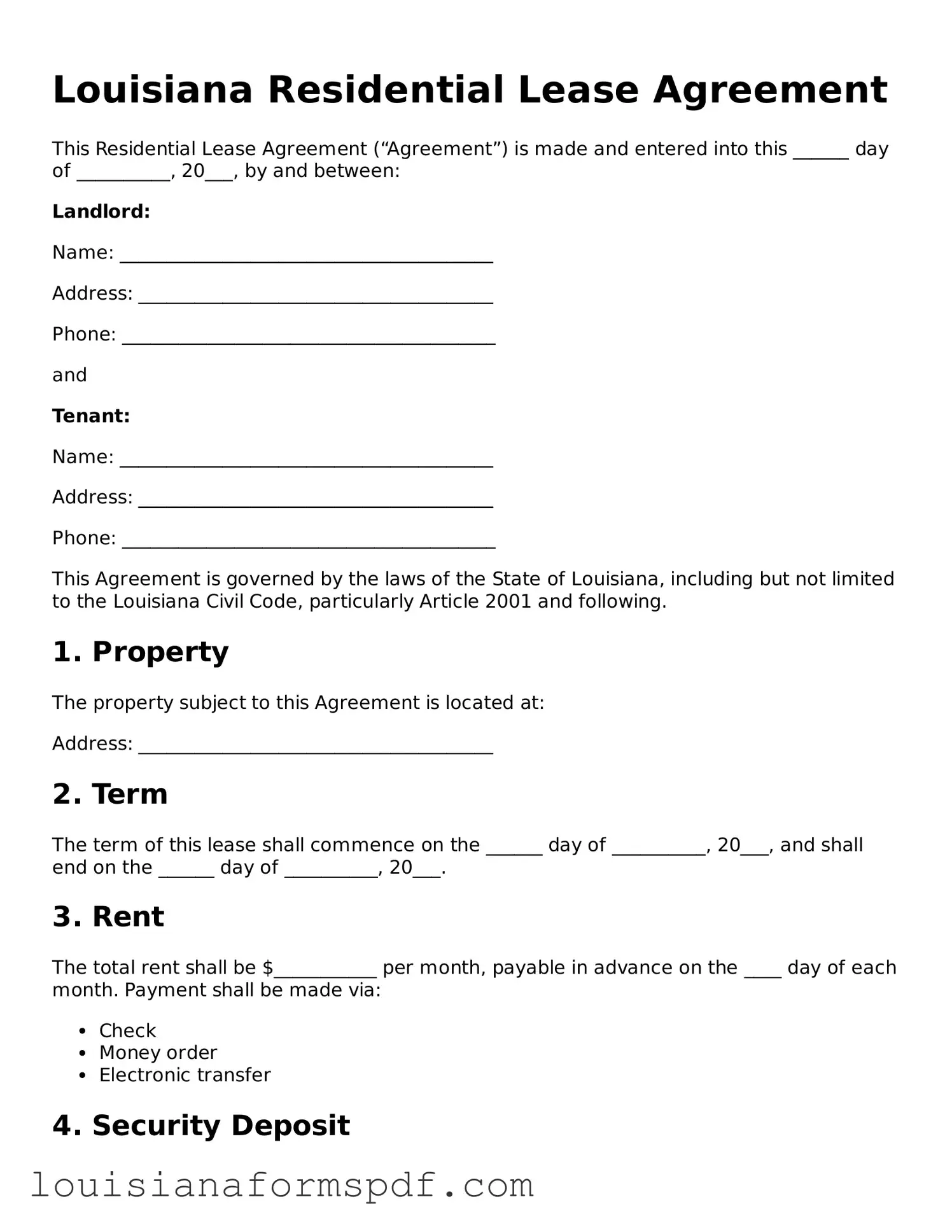 Attorney-Verified Louisiana Residential Lease Agreement Form