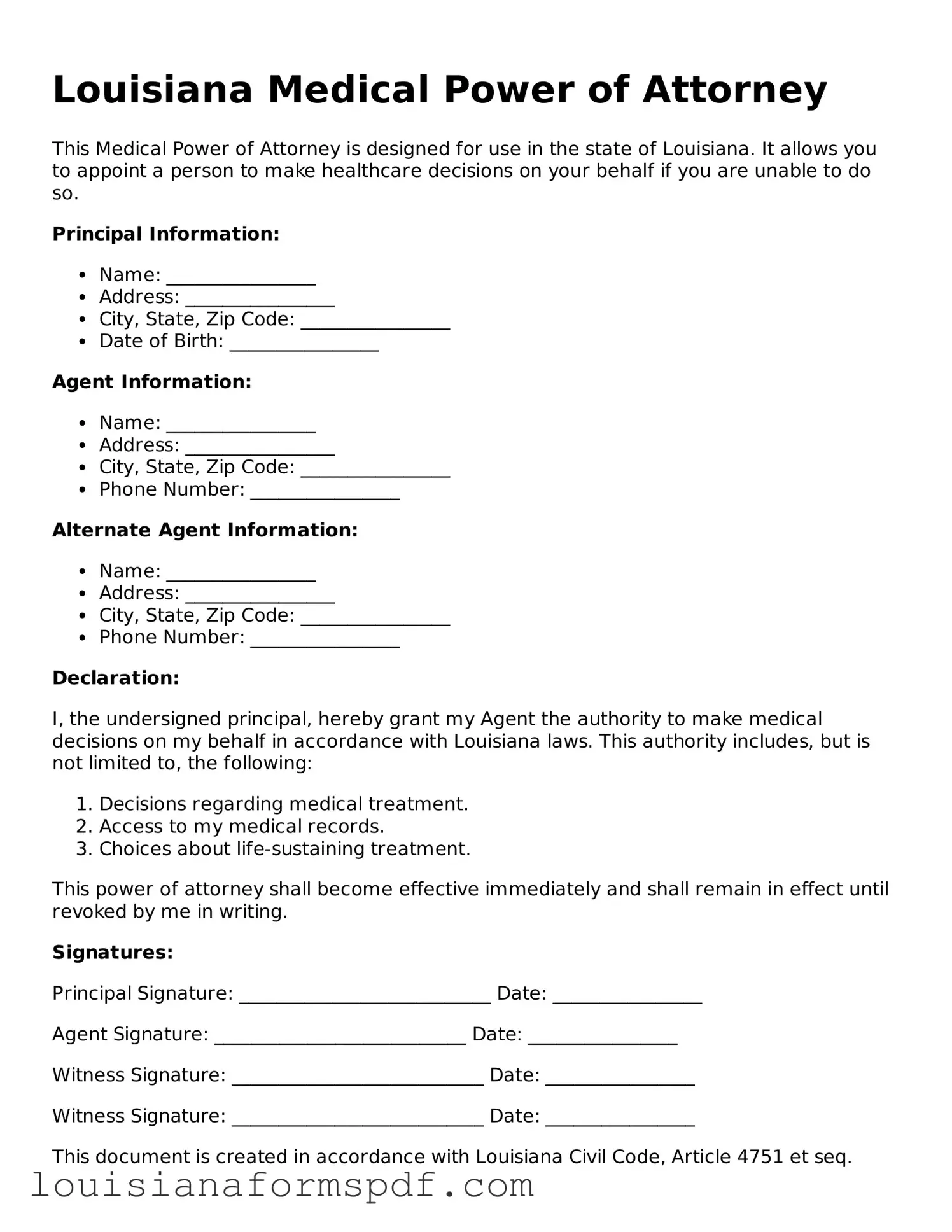 Attorney-Verified Louisiana Medical Power of Attorney Form