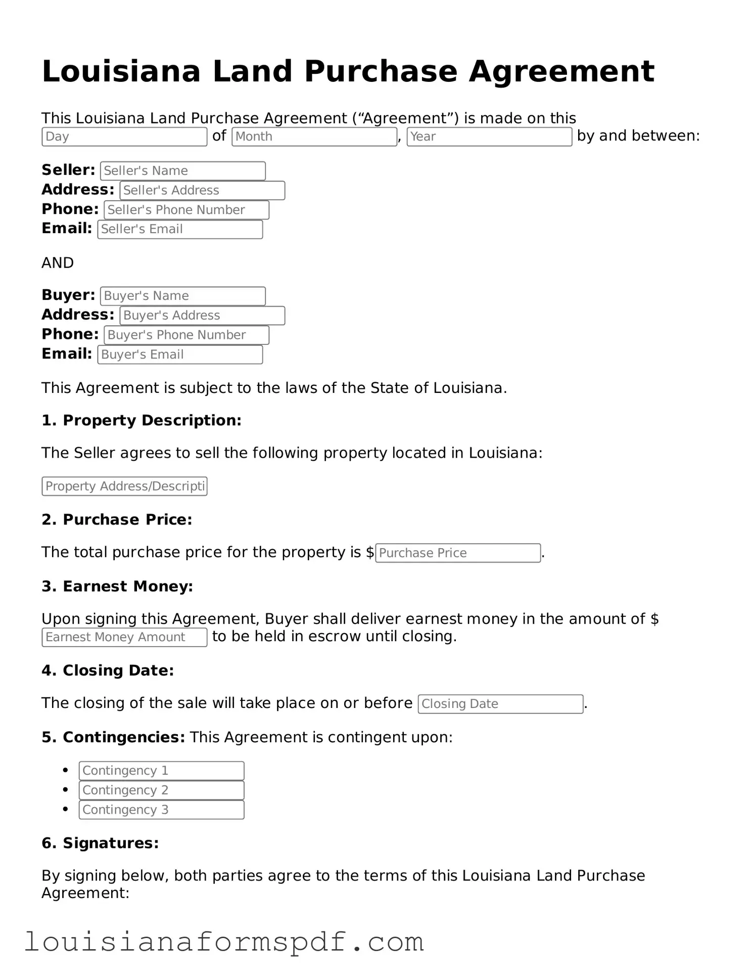 Attorney-Verified Louisiana Land Purchase Agreement Form