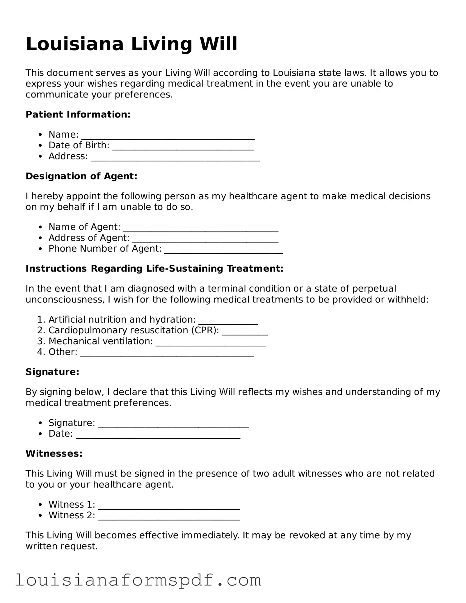 Attorney-Verified Louisiana Living Will Form