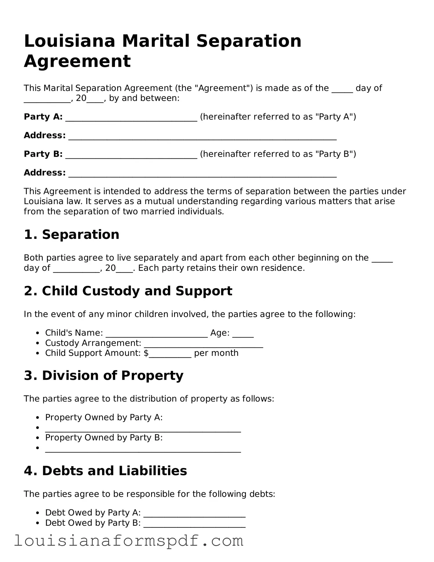 Attorney-Verified Louisiana Marital Separation Agreement Form