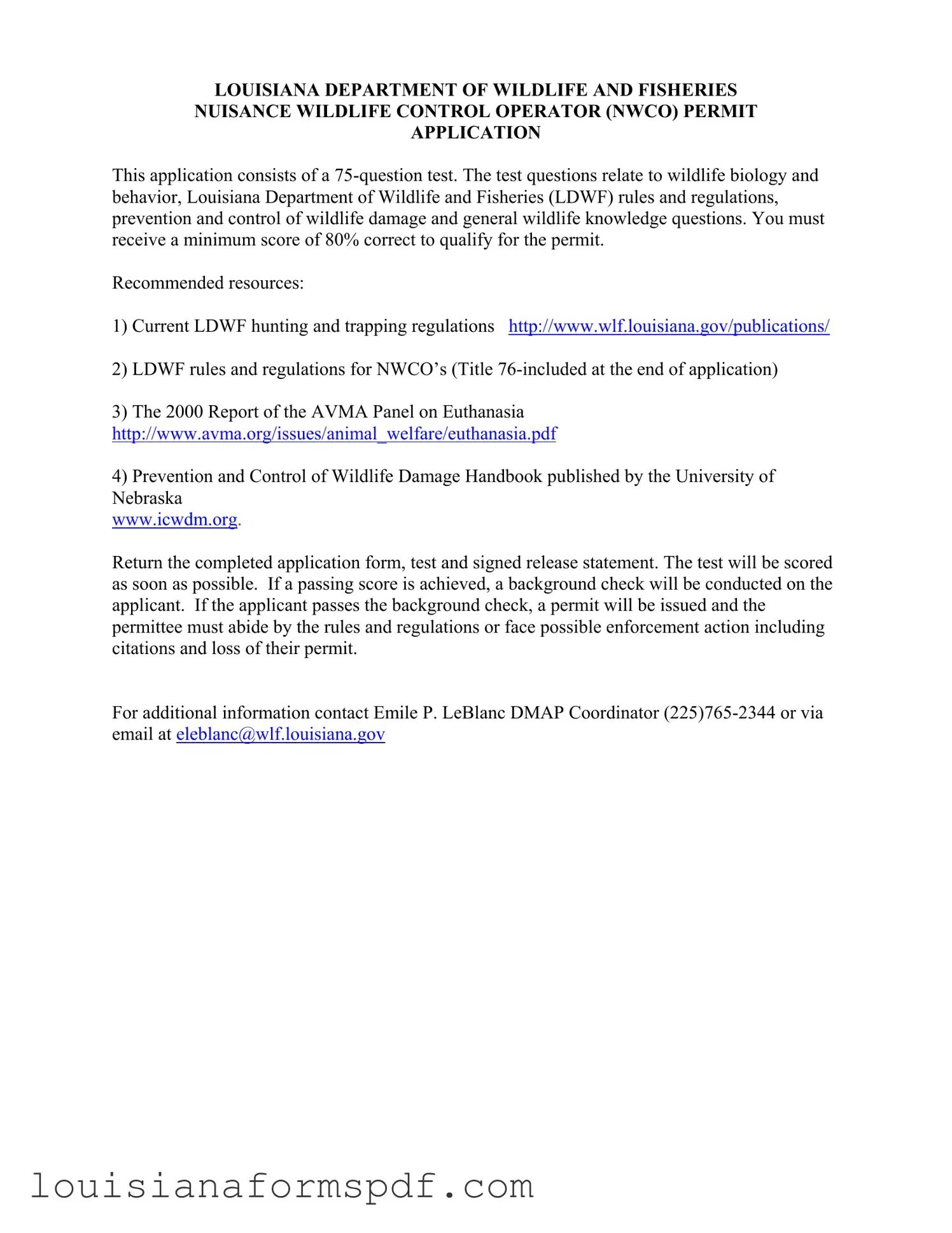 Official Louisiana Nwco Test Template in PDF