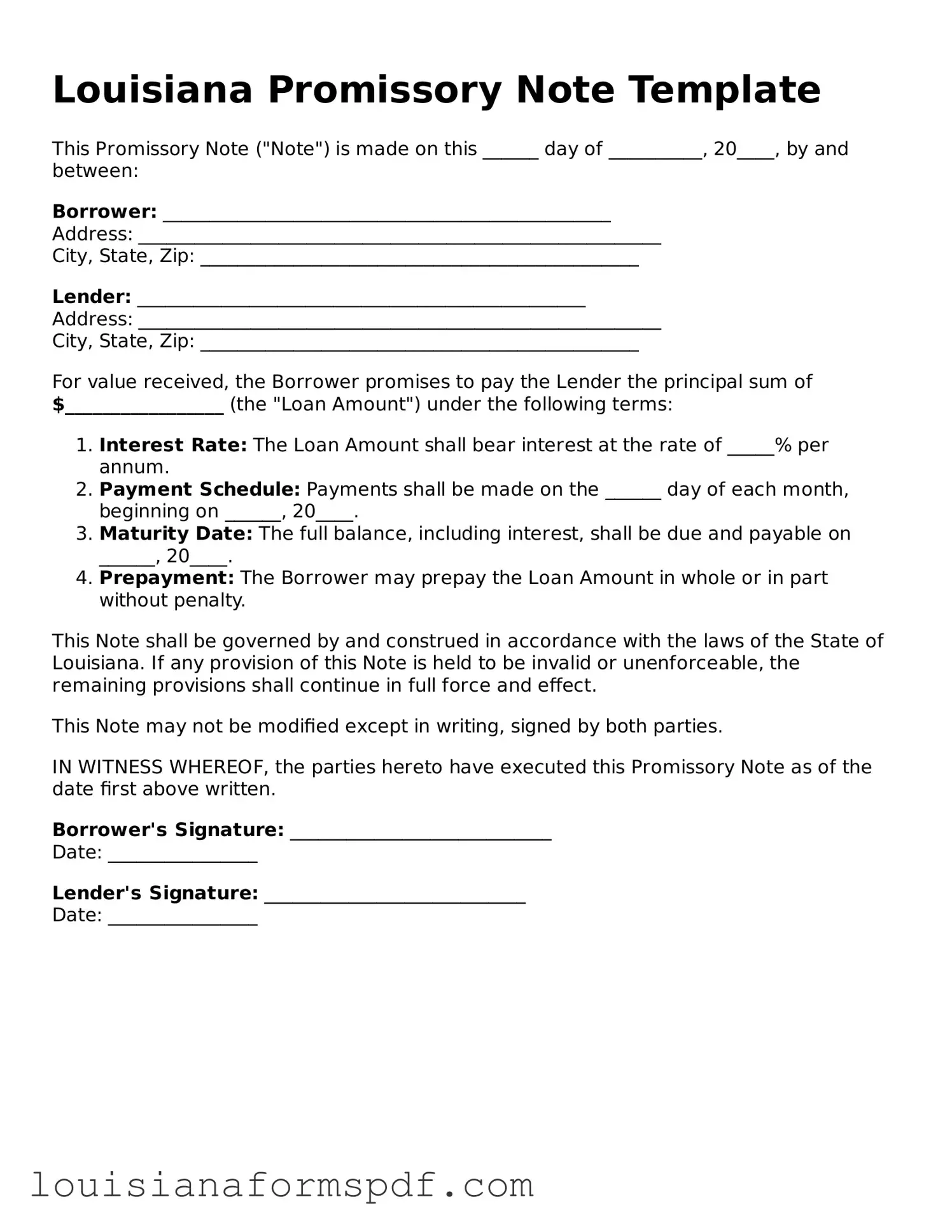 Attorney-Verified Louisiana Promissory Note Form
