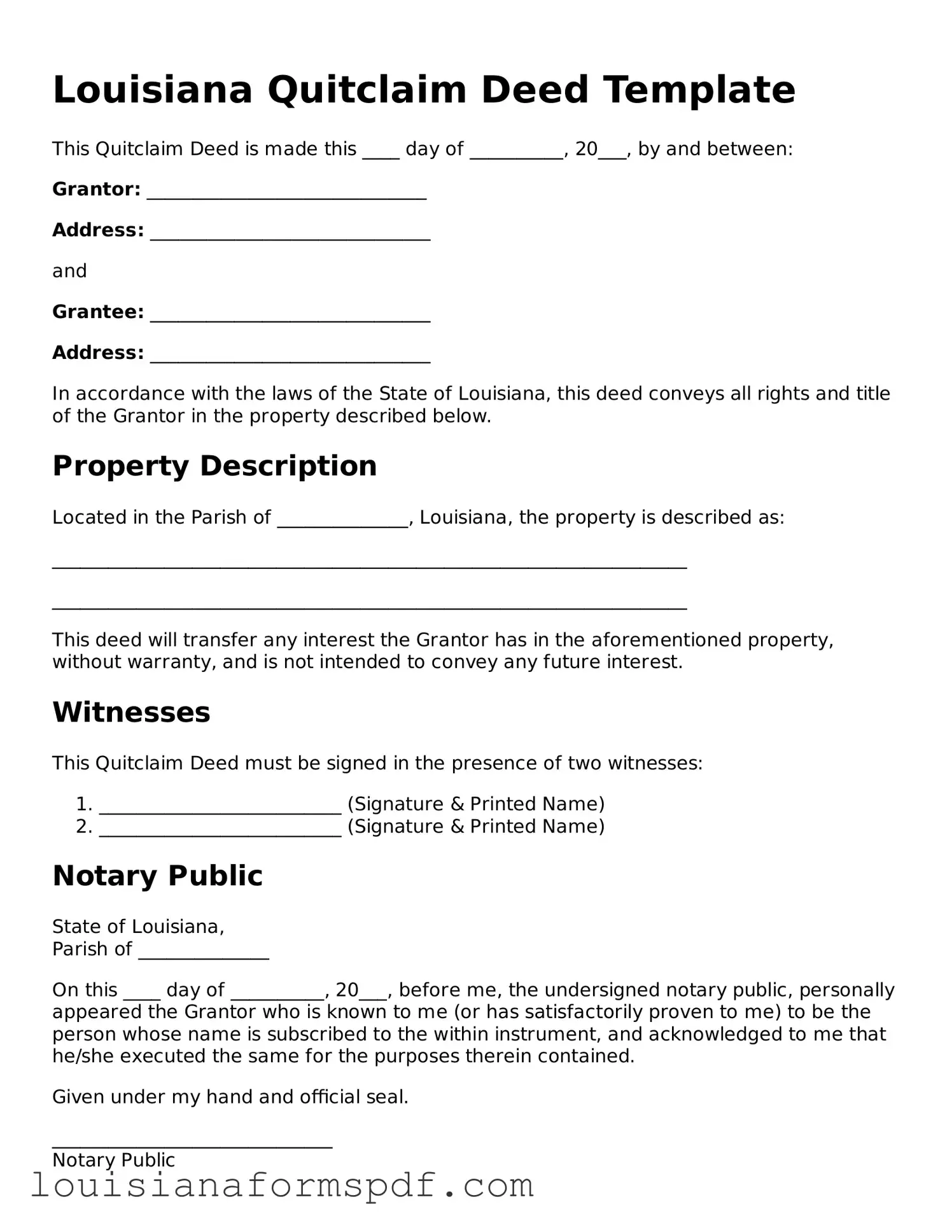Attorney-Verified Louisiana Quitclaim Deed Form