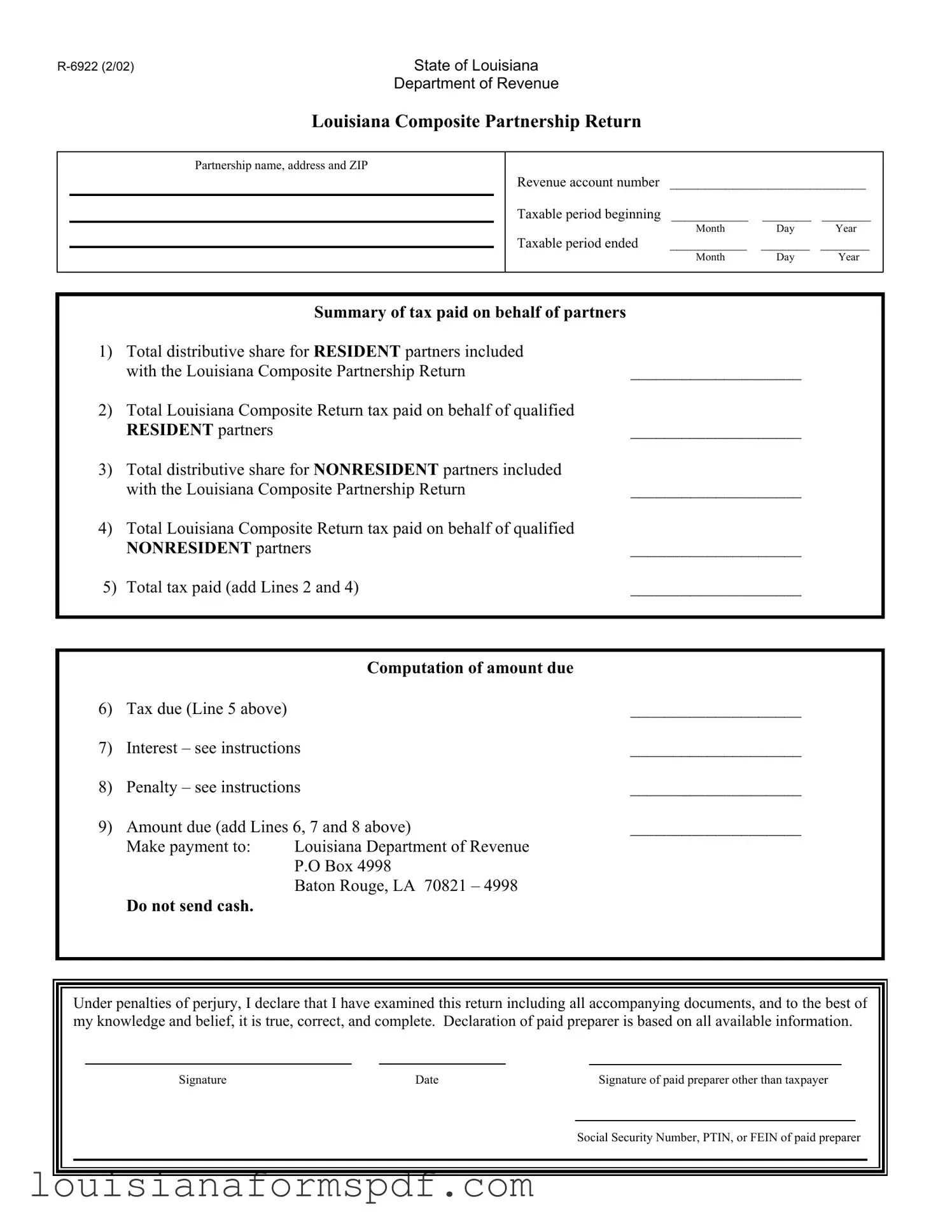 Official Louisiana R 6922 Template in PDF