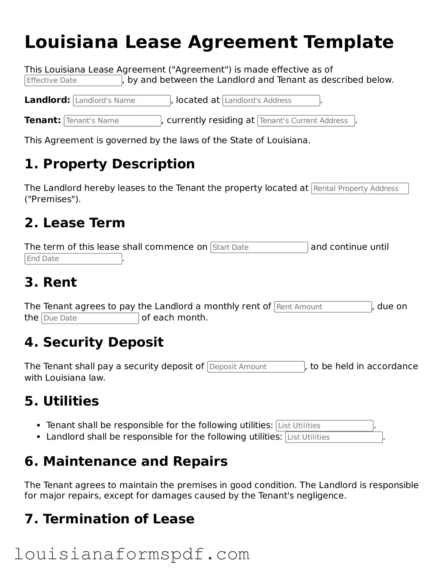 Attorney-Verified Louisiana Lease Agreement Form