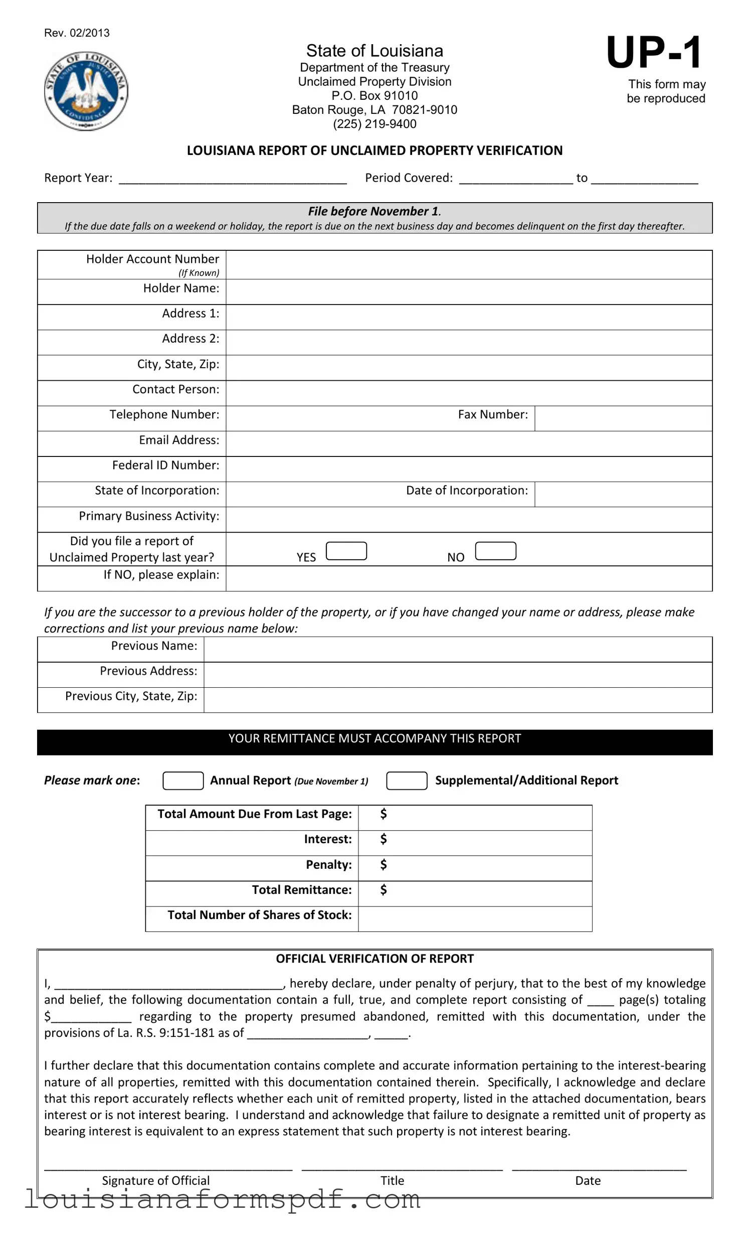 Official Louisiana Up 1 Template in PDF