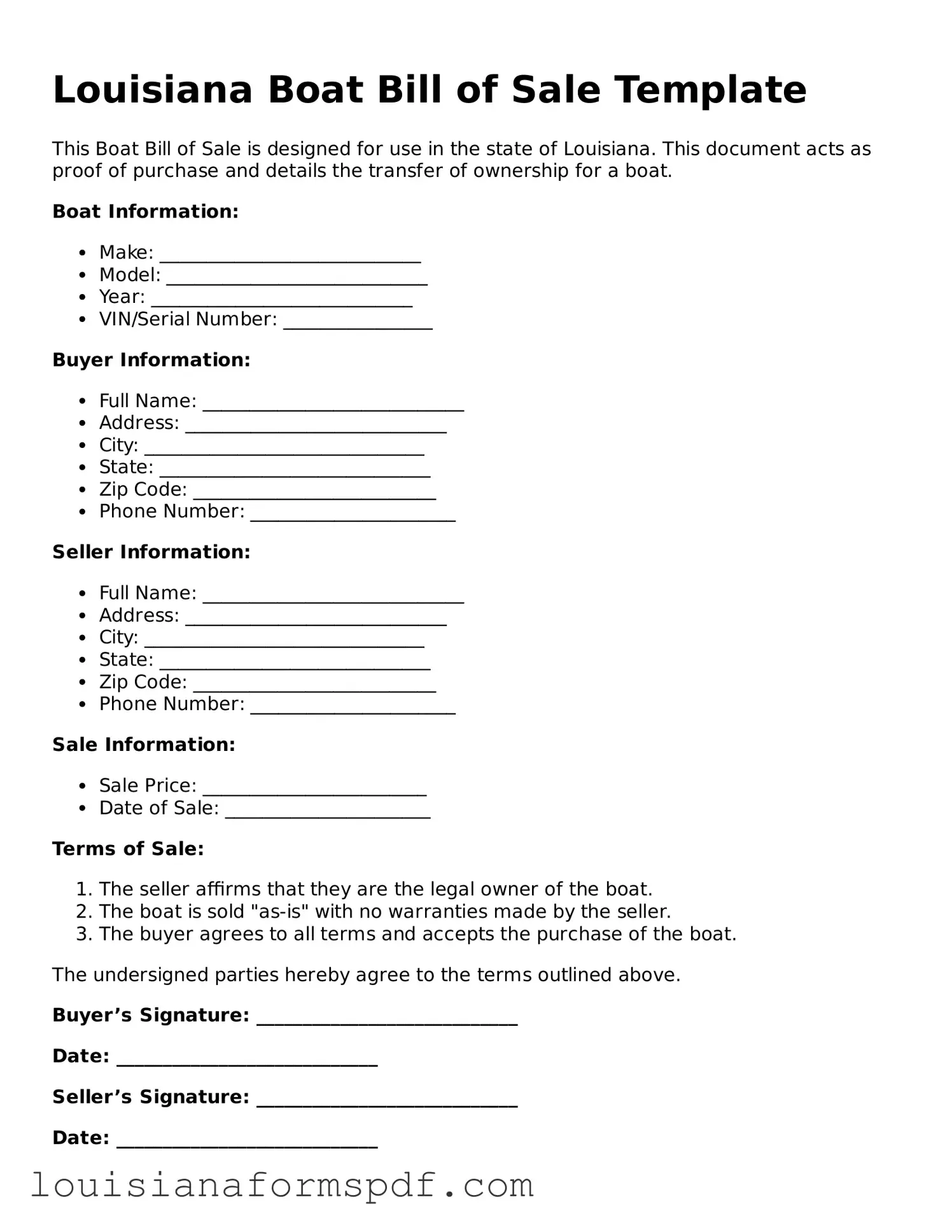 Attorney-Verified Louisiana Boat Bill of Sale Form