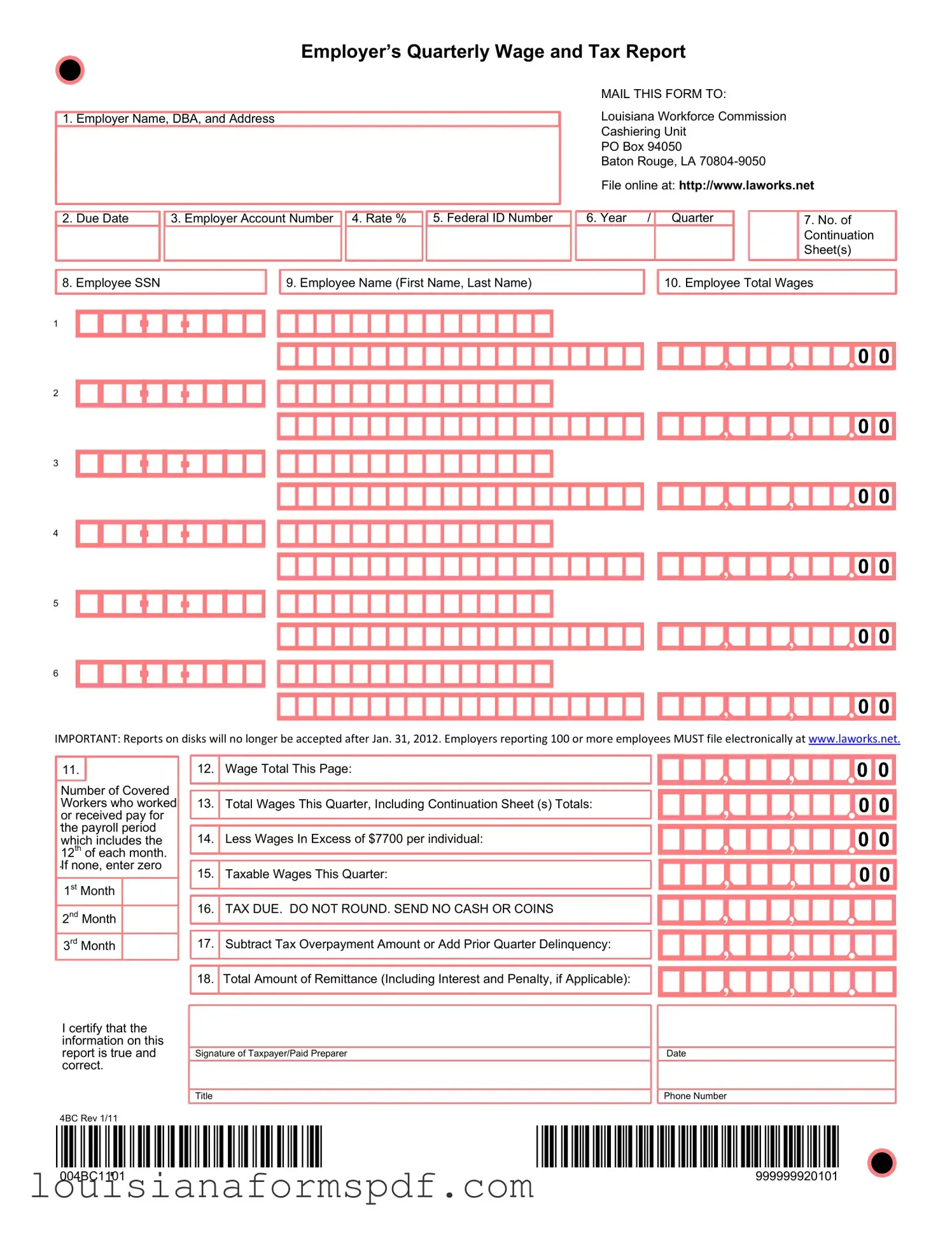 Official Louisiana Wage Report Template in PDF