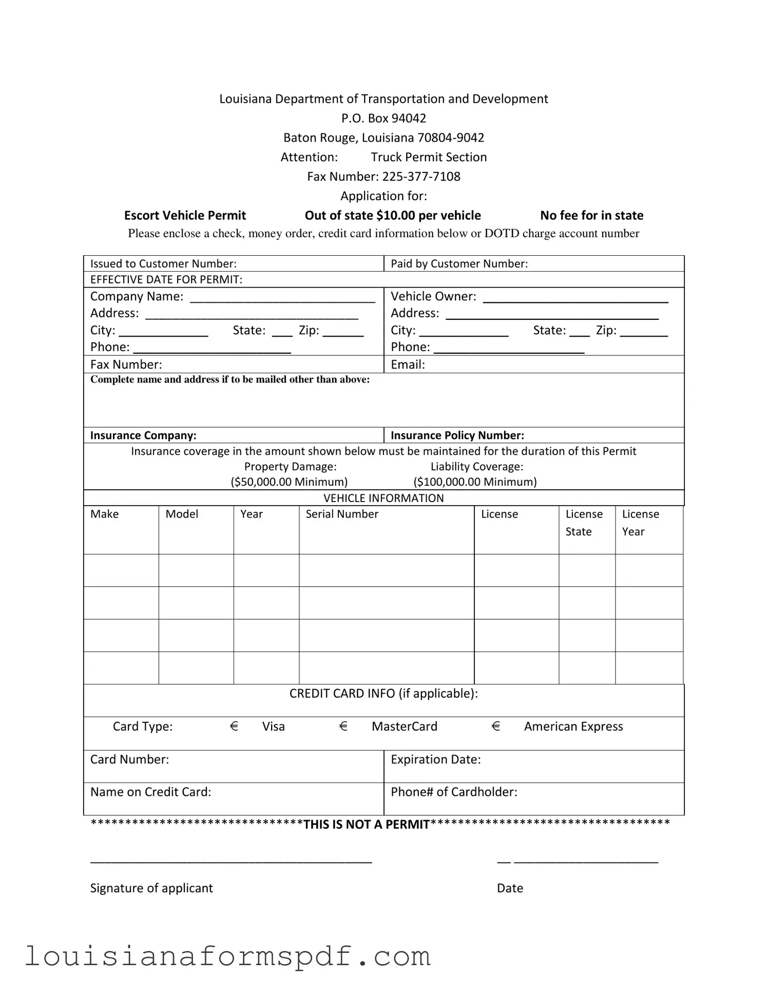Official Permit Louisiana Pilot Car Template in PDF