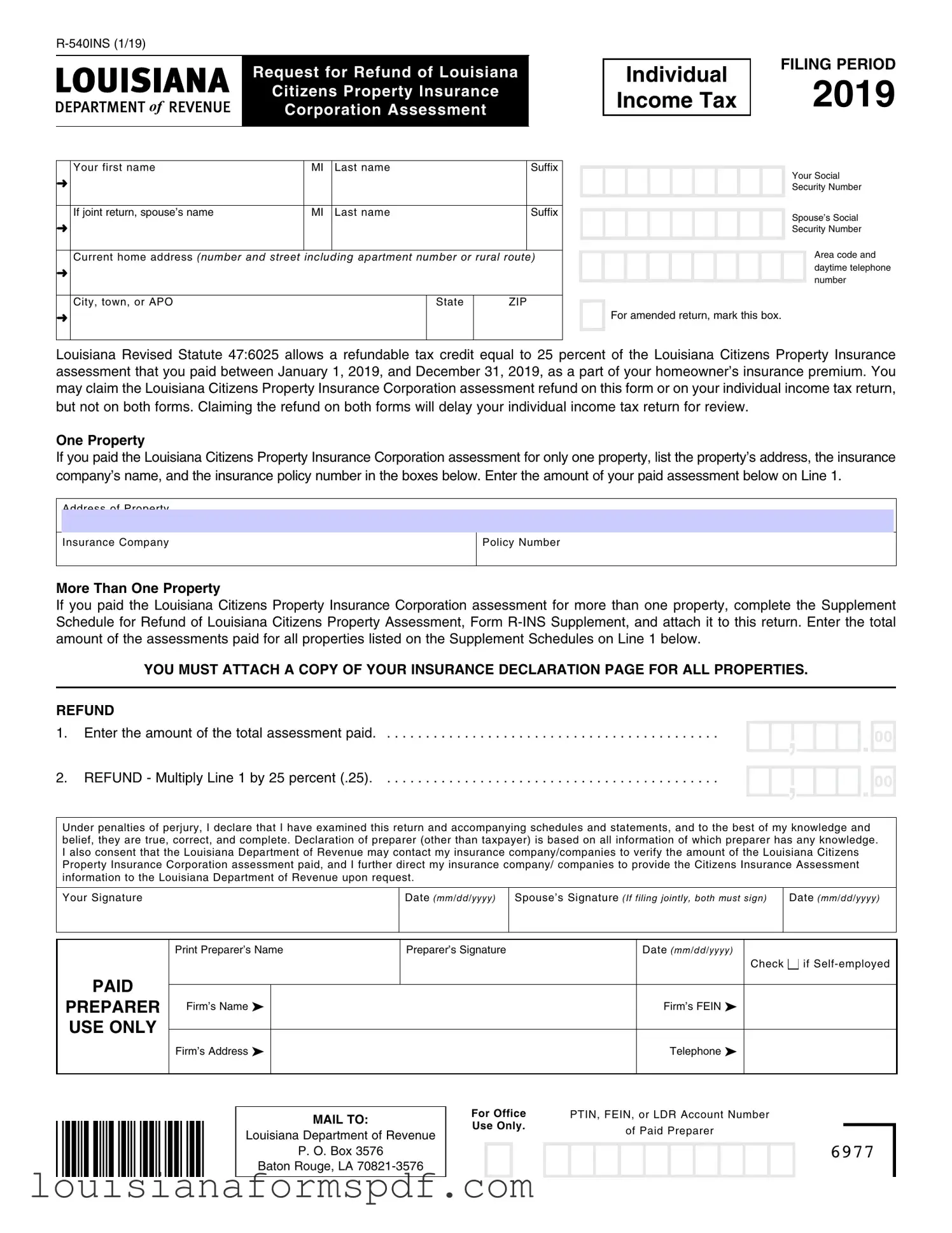 Official R 540Ins Louisiana Template in PDF