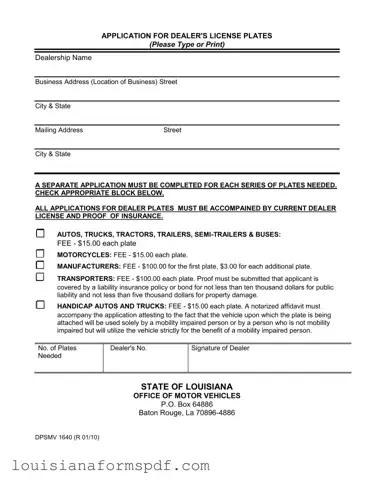 Official Dpsmv 1640 Louisiana Template in PDF