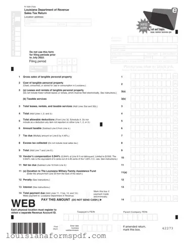 Official Louisiana 1029 Sales Template in PDF