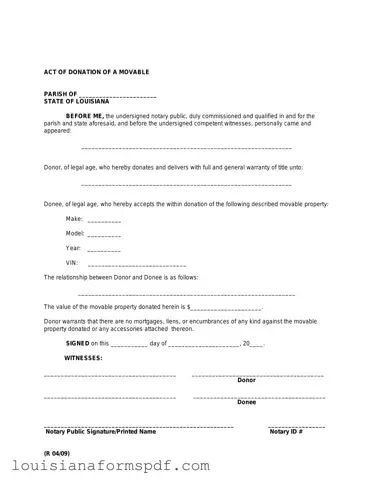 Official Louisiana act of donation Template in PDF