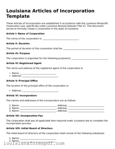 Attorney-Verified Louisiana Articles of Incorporation Form