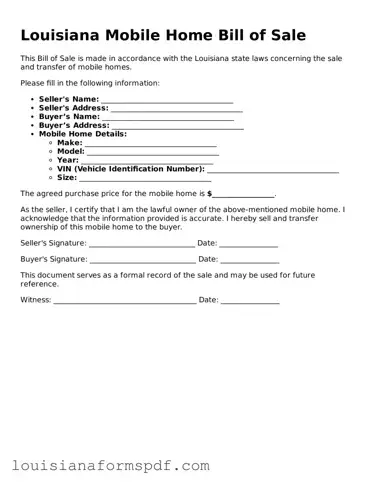 Attorney-Verified Louisiana Mobile Home Bill of Sale Form