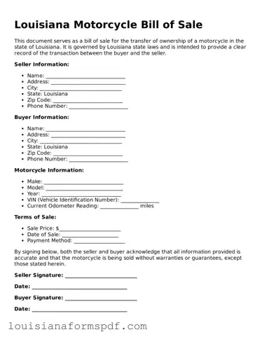 Attorney-Verified Louisiana Motorcycle Bill of Sale Form