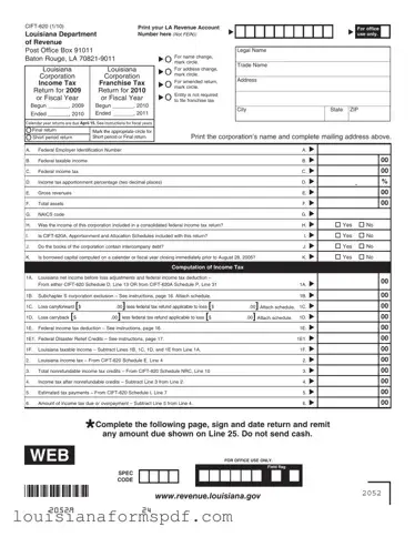Official Louisiana Cift 620 Template in PDF