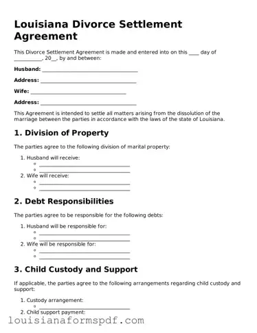 Attorney-Verified Louisiana Divorce Settlement Agreement Form