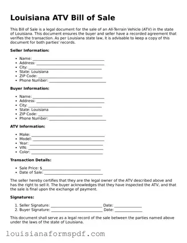 Attorney-Verified Louisiana ATV Bill of Sale Form