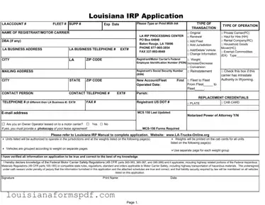 Official Louisiana Irp Application Template in PDF