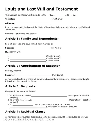 Attorney-Verified Louisiana Last Will and Testament Form