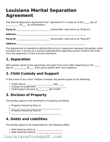 Attorney-Verified Louisiana Marital Separation Agreement Form