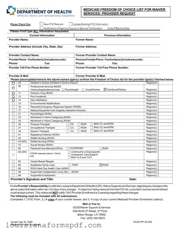 Official Louisiana Medicaid Freedom of Choice List Template in PDF