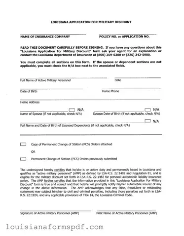 Official Louisiana Military Discount Template in PDF