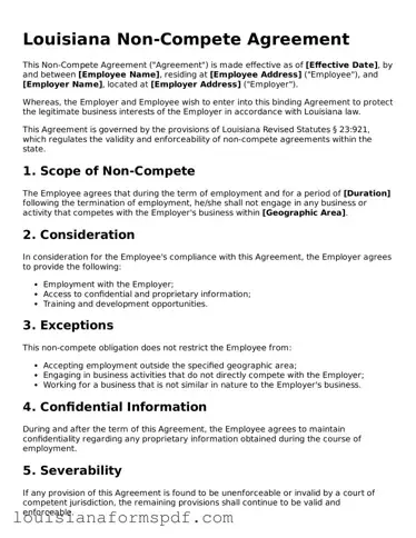 Attorney-Verified Louisiana Non-compete Agreement Form