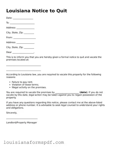Attorney-Verified Louisiana Notice to Quit Form