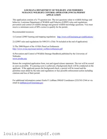 Official Louisiana Nwco Test Template in PDF