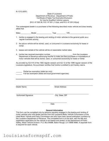 Official Louisiana R 1310 Template in PDF