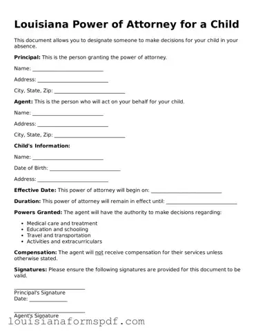Attorney-Verified Louisiana Power of Attorney for a Child Form