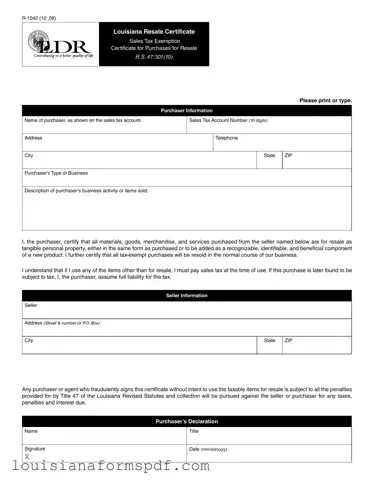 Official R 1042 Louisiana Certificate Template in PDF